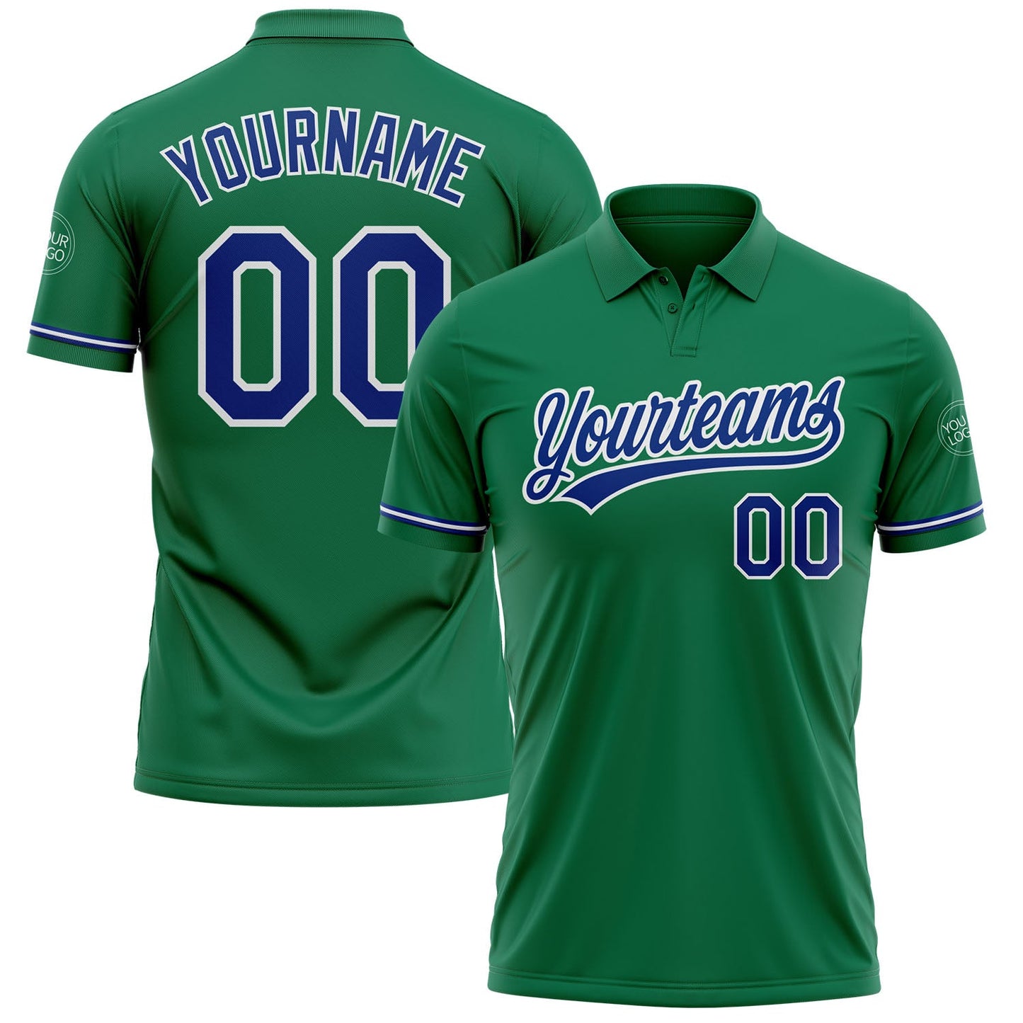 Custom Kelly Green Royal-White Performance Vapor Golf Polo Shirt - Main View