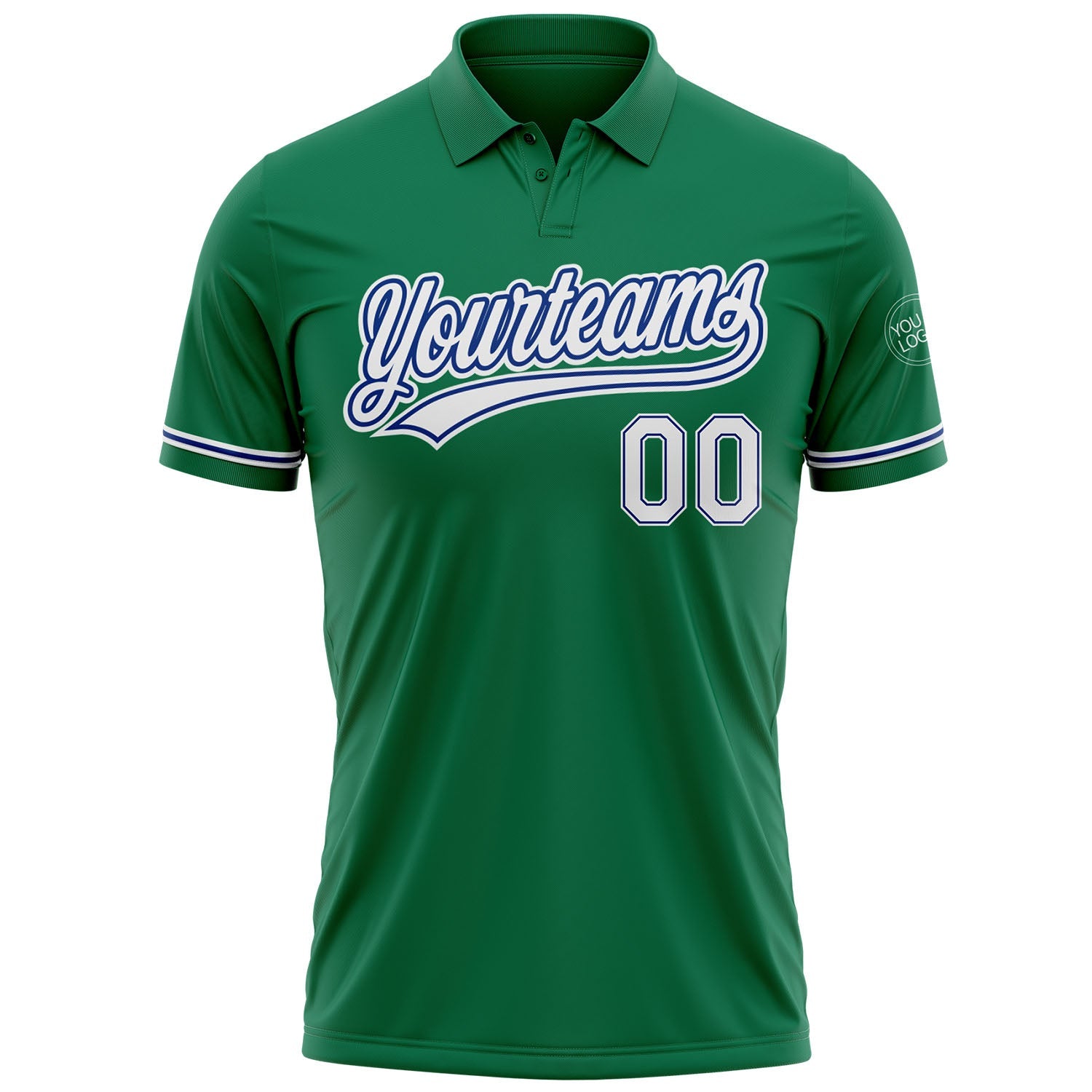 Custom Kelly Green White-Royal Performance Vapor Golf Polo Shirt view 2