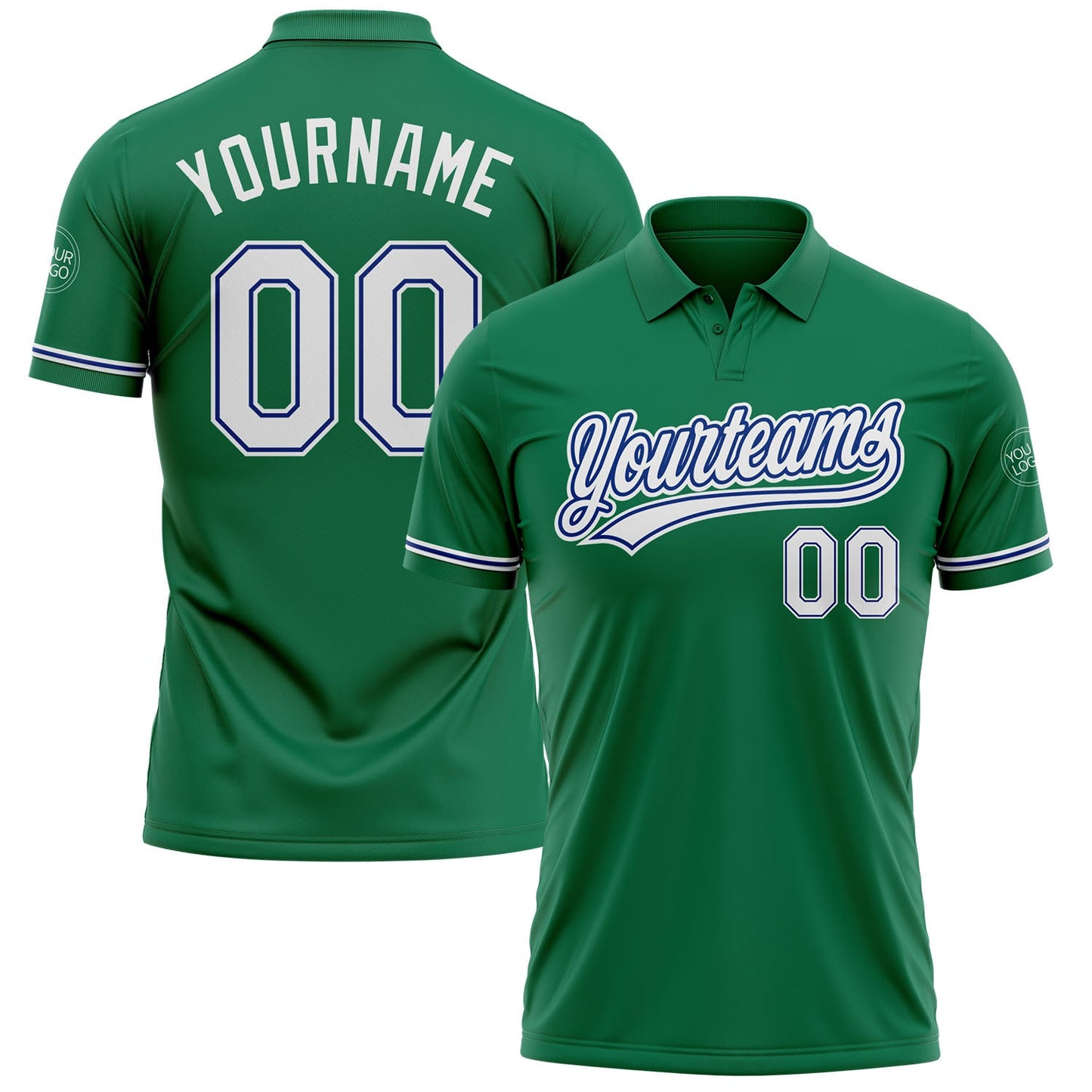 Custom Kelly Green White-Royal Performance Vapor Golf Polo Shirt - Main View