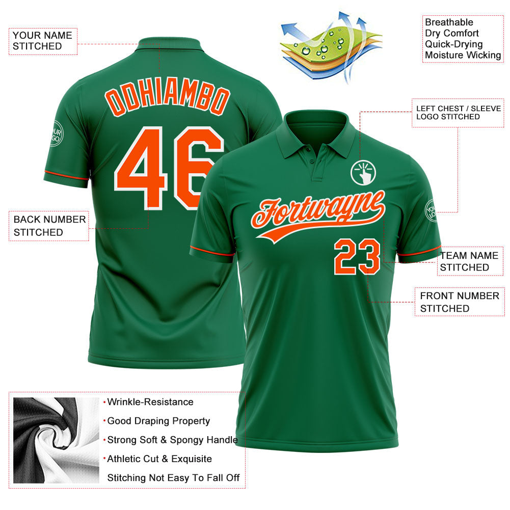 Custom Kelly Green Orange-White Performance Vapor Golf Polo Shirt view 3