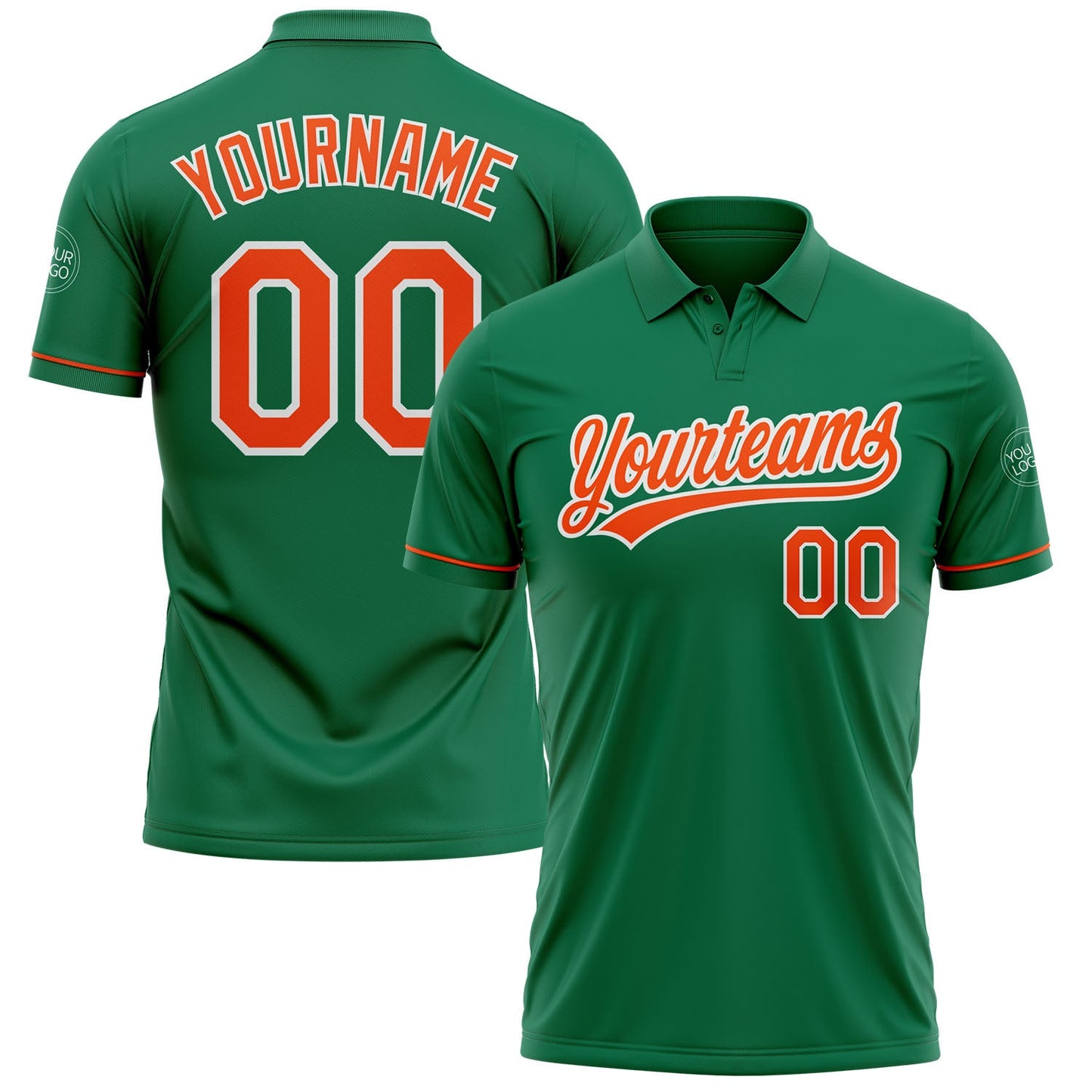 Custom Kelly Green Orange-White Performance Vapor Golf Polo Shirt - Main View