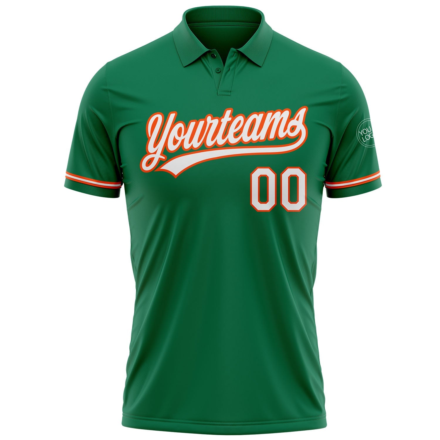 Custom Kelly Green White-Orange Performance Vapor Golf Polo Shirt view 2