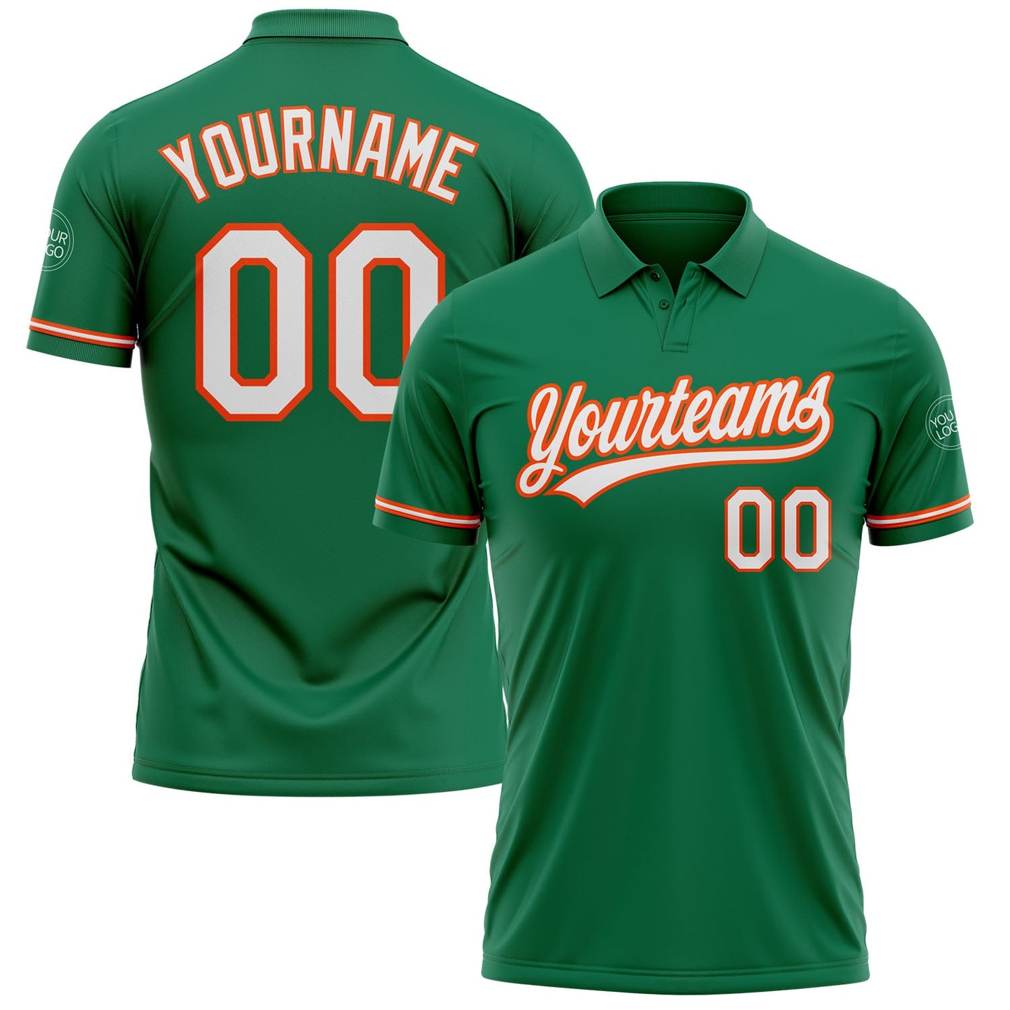 Custom Kelly Green White-Orange Performance Vapor Golf Polo Shirt - Main View