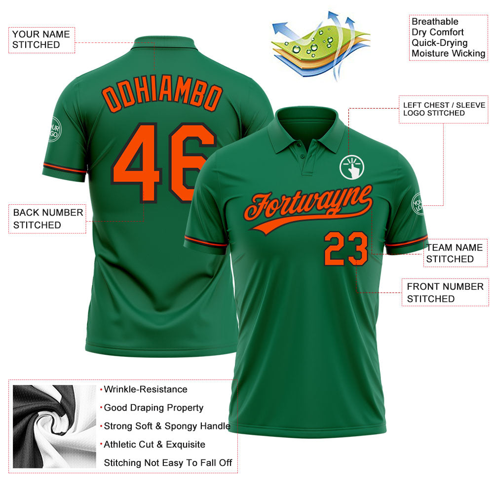 Custom Kelly Green Orange-Black Performance Vapor Golf Polo Shirt view 3