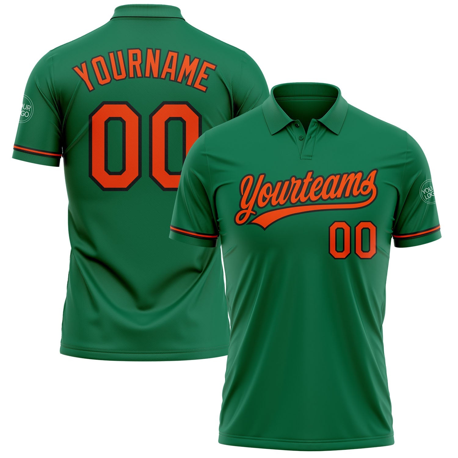 Custom Kelly Green Orange-Black Performance Vapor Golf Polo Shirt - Main View