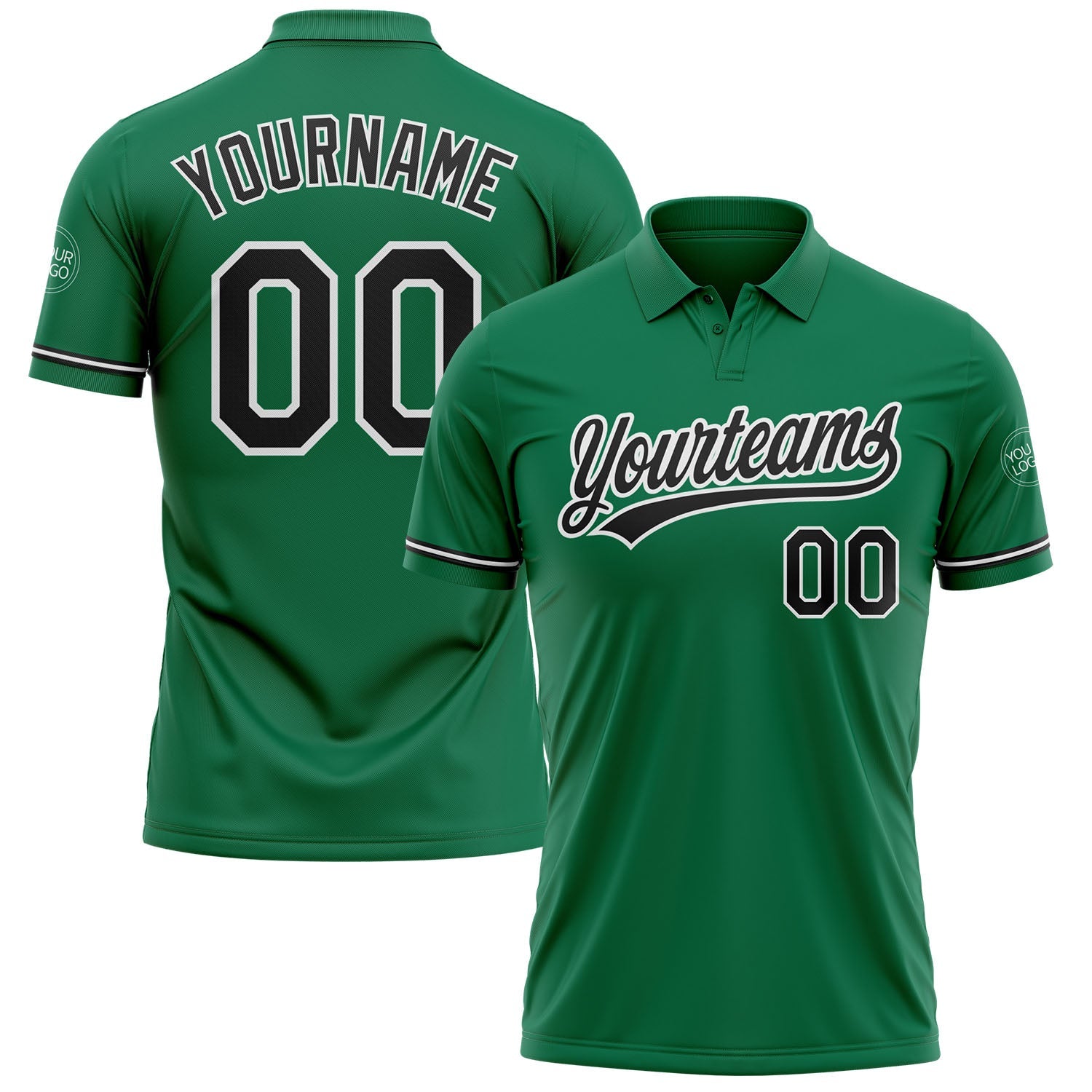 Custom Kelly Green Black-White Performance Vapor Golf Polo Shirt - Main View