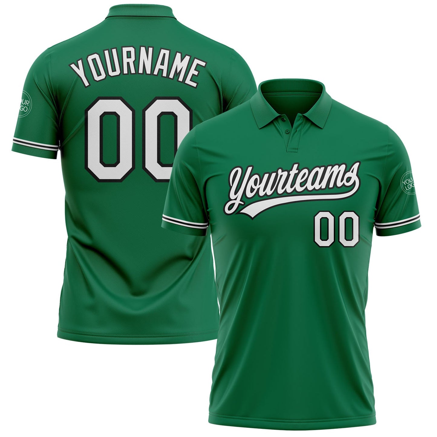 Custom Kelly Green White-Black Performance Vapor Golf Polo Shirt - Main View