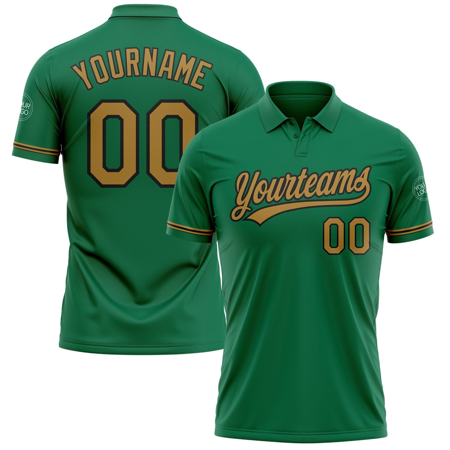 Custom Kelly Green Old Gold-Black Performance Vapor Golf Polo Shirt - Main View