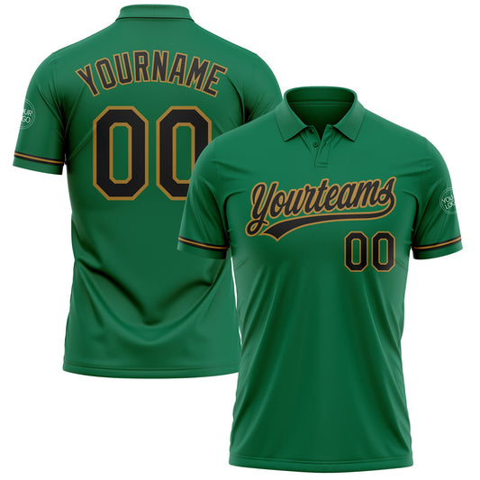 Custom Kelly Green Black-Old Gold Performance Vapor Golf Polo Shirt - Main View