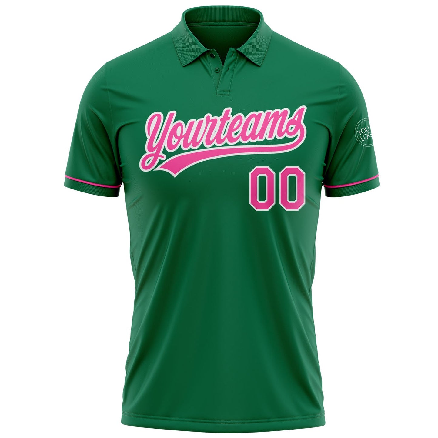 Custom Kelly Green Pink-White Performance Vapor Golf Polo Shirt view 2