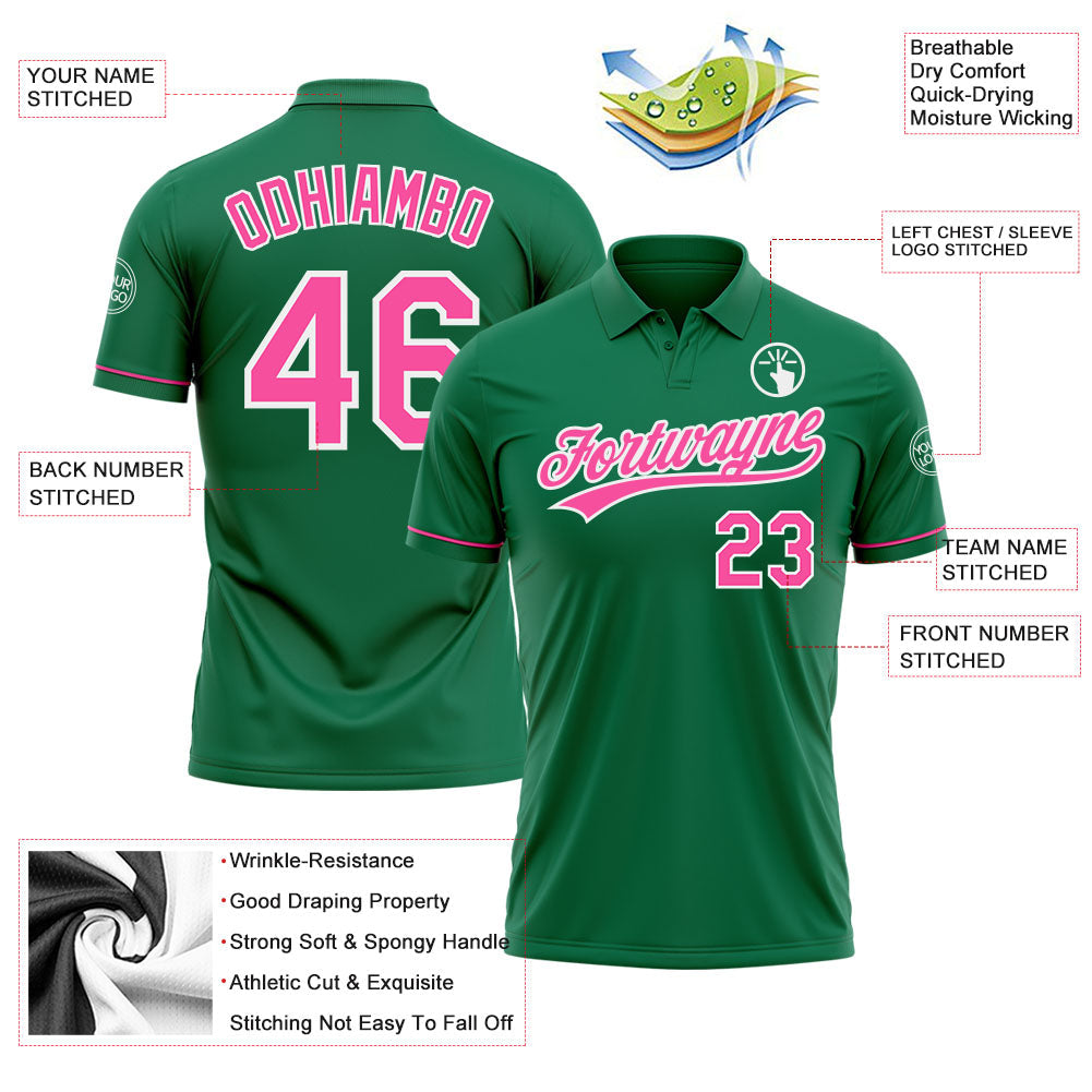 Custom Kelly Green Pink-White Performance Vapor Golf Polo Shirt view 3
