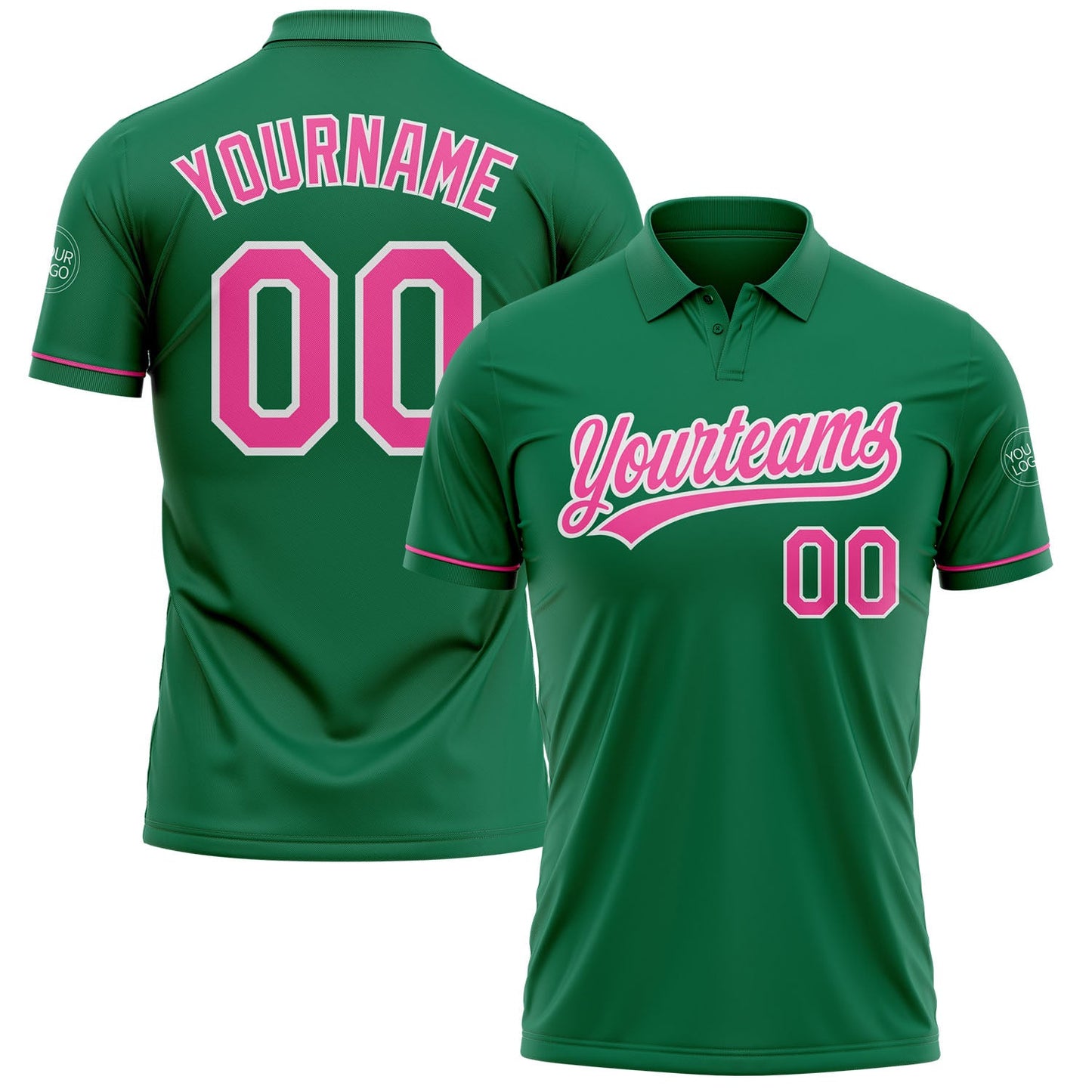 Custom Kelly Green Pink-White Performance Vapor Golf Polo Shirt - Main View