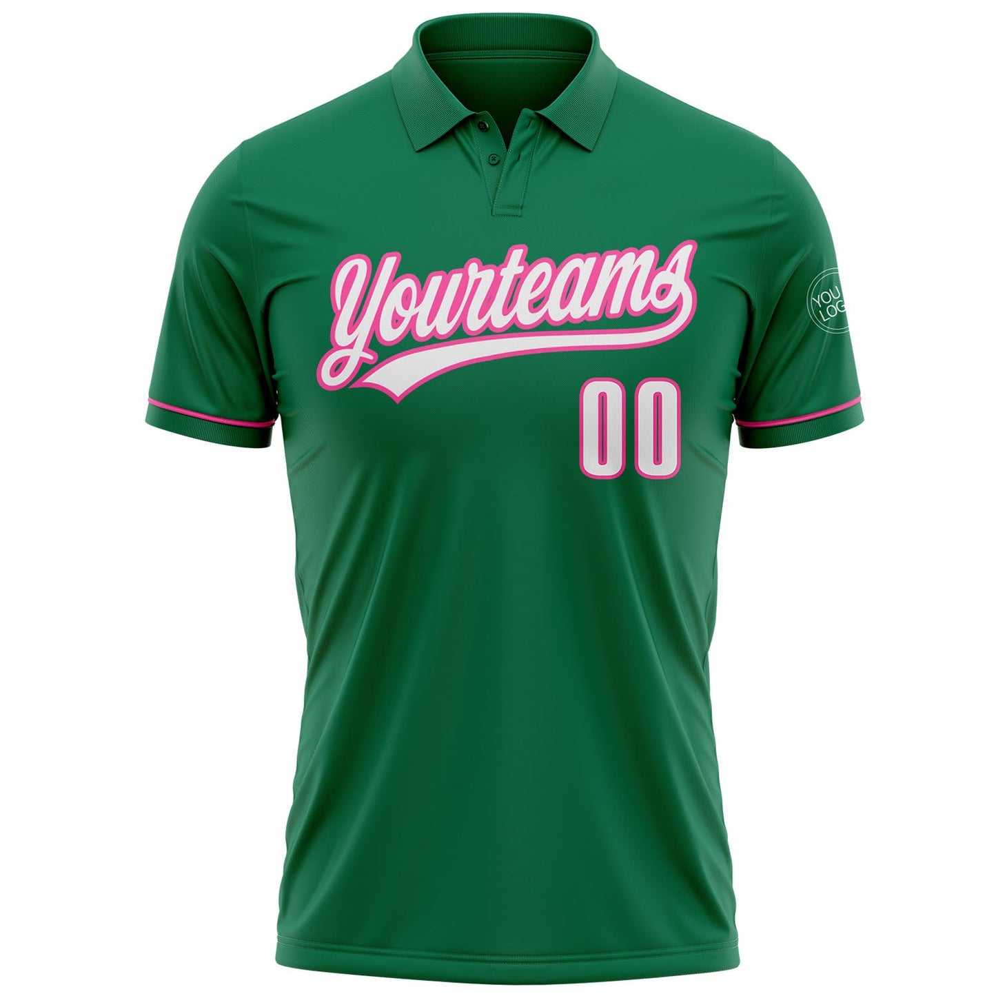 Custom Kelly Green White-Pink Performance Vapor Golf Polo Shirt view 2