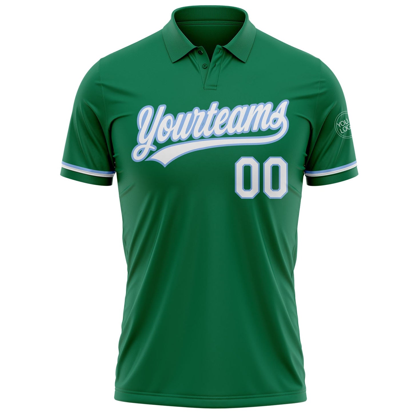Custom Kelly Green White-Light Blue Performance Vapor Golf Polo Shirt view 2