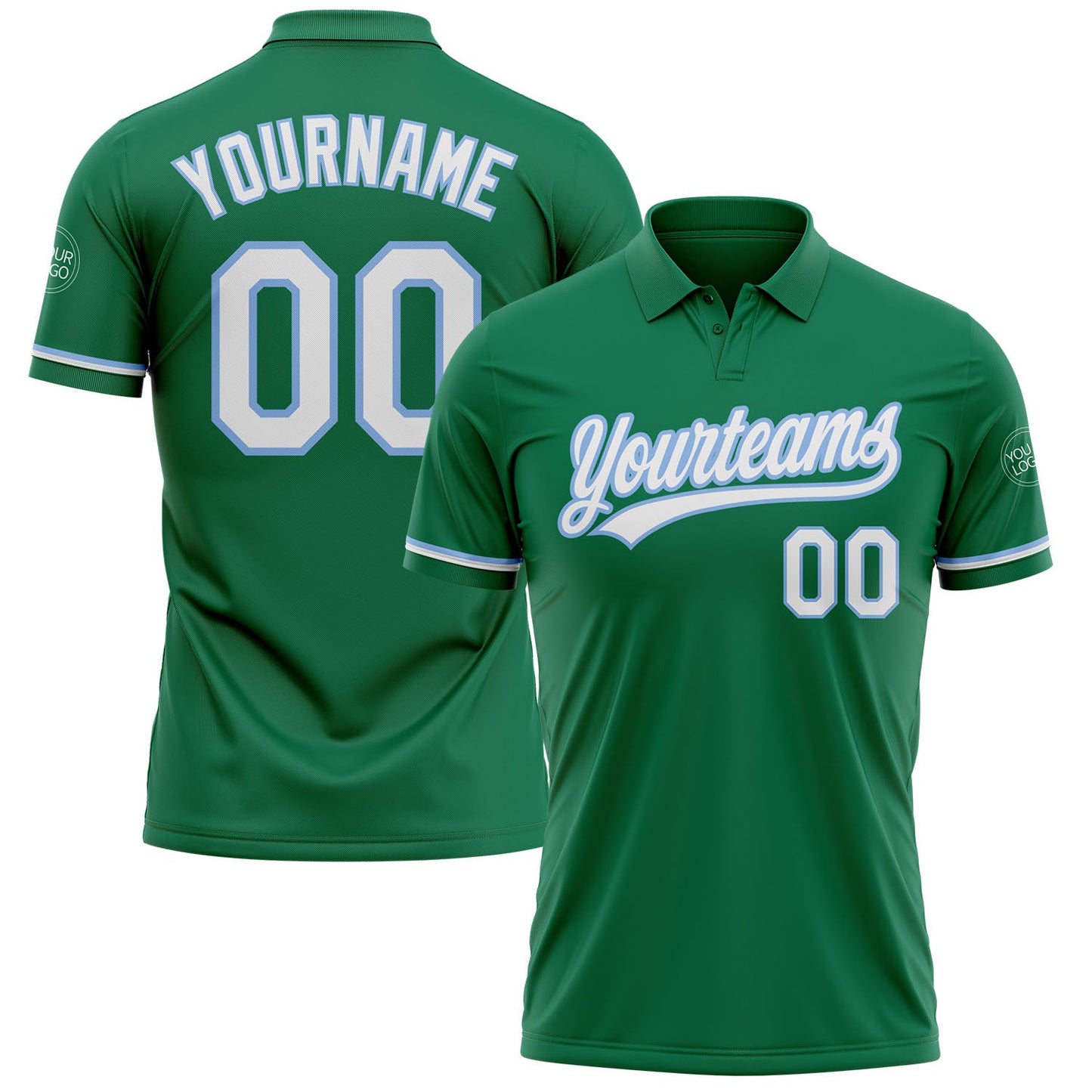 Custom Kelly Green White-Light Blue Performance Vapor Golf Polo Shirt - Main View