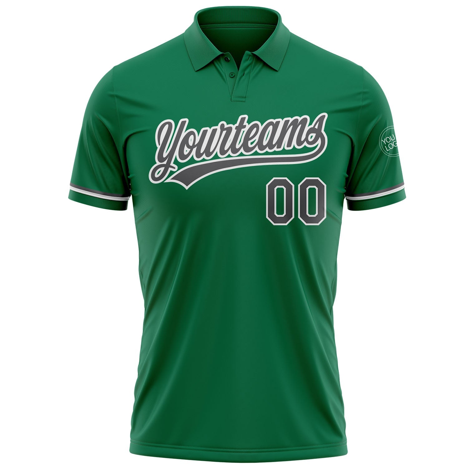 Custom Kelly Green Steel Gray-White Performance Vapor Golf Polo Shirt view 2