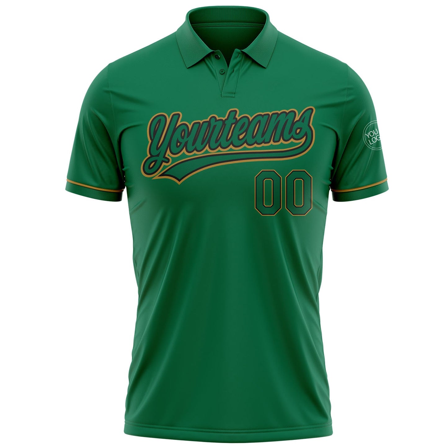 Custom Kelly Green Kelly Green Black-Old Gold Performance Vapor Golf Polo Shirt view 2