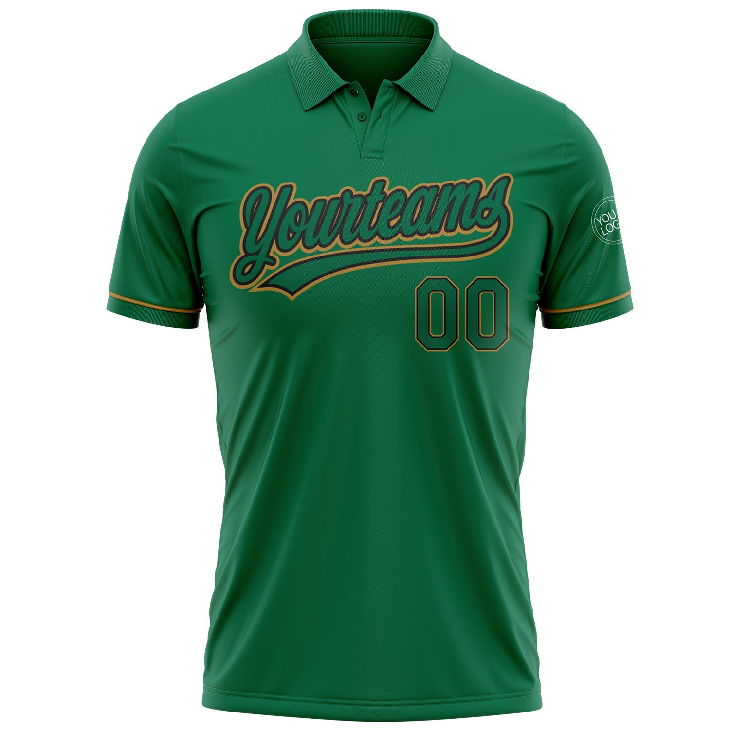 Custom Kelly Green Kelly Green Black-Old Gold Performance Vapor Golf Polo Shirt view 2