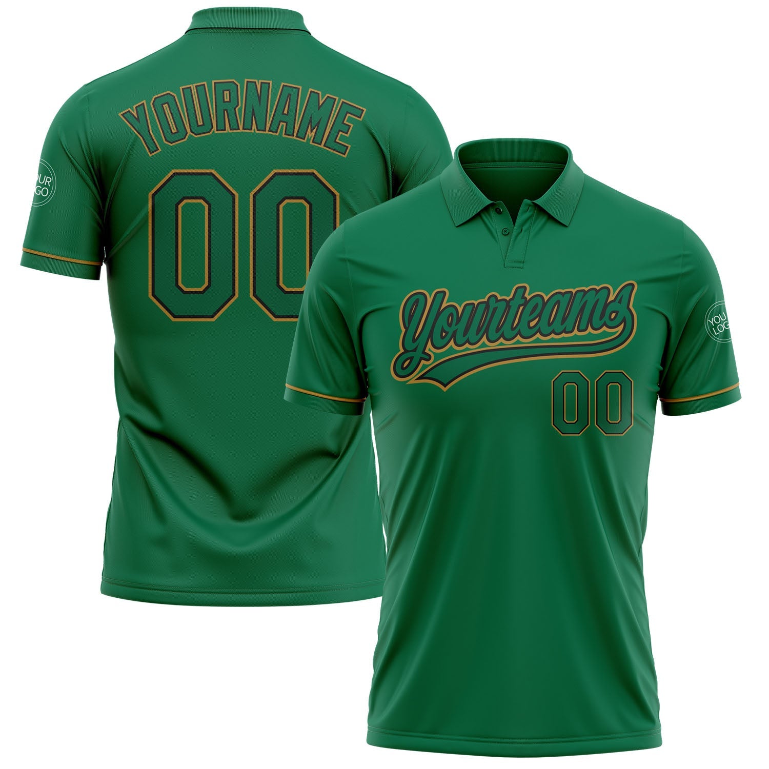Custom Kelly Green Kelly Green Black-Old Gold Performance Vapor Golf Polo Shirt - Main View