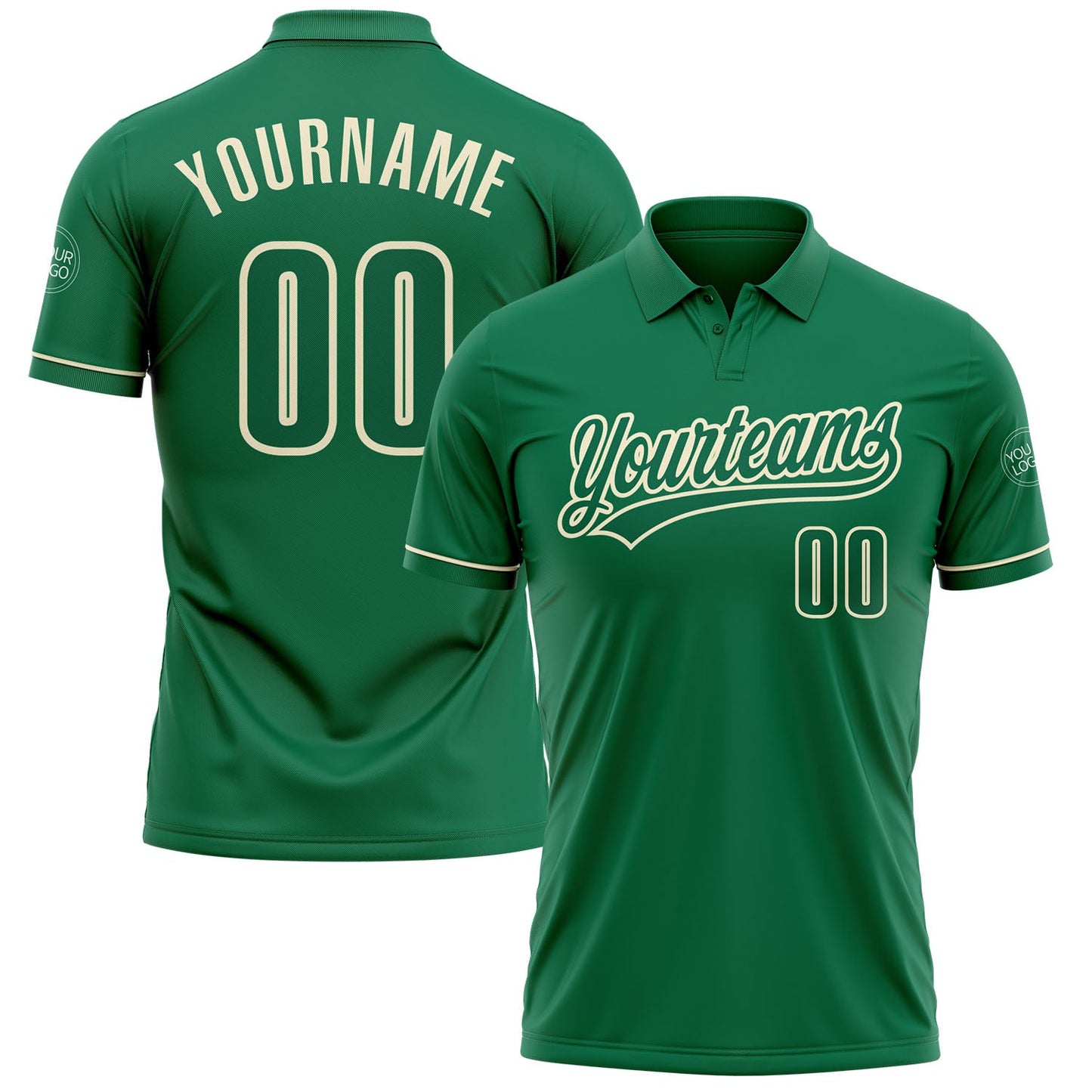 Custom Kelly Green Kelly Green-Cream Performance Vapor Golf Polo Shirt - Main View