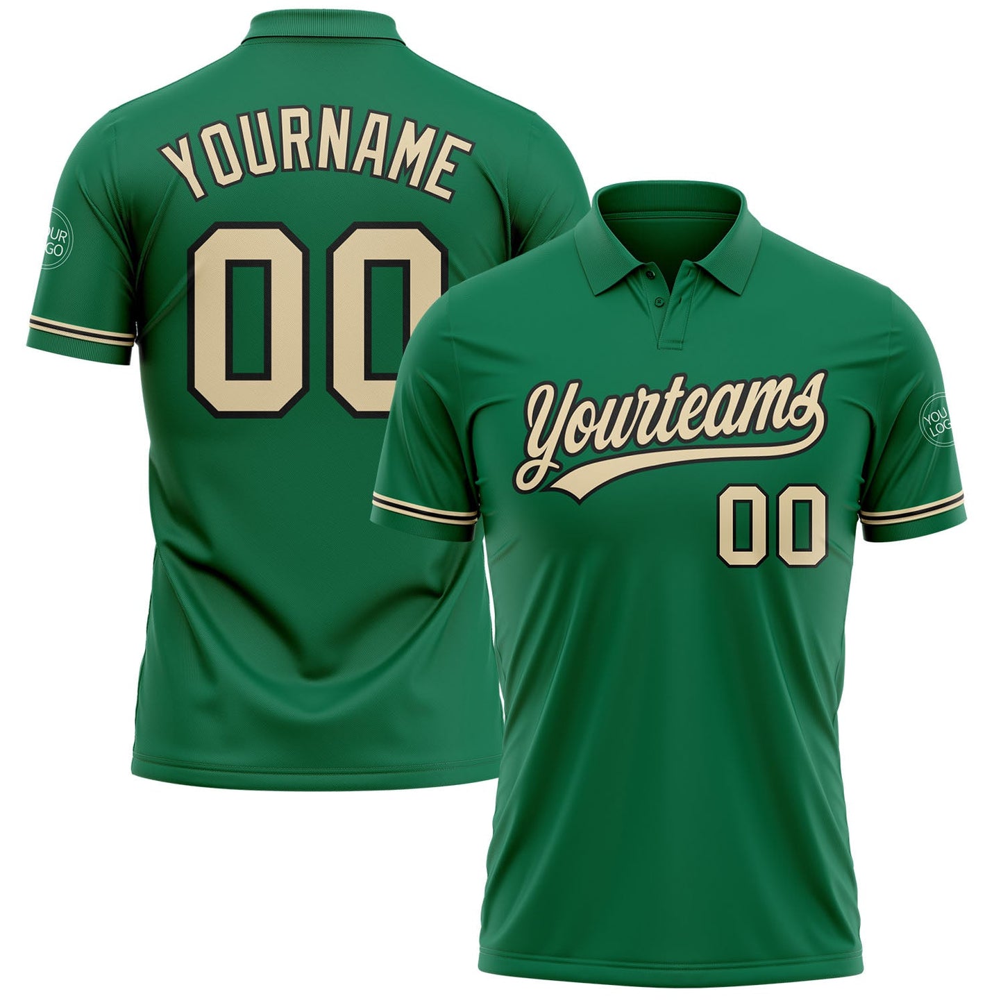 Custom Kelly Green City Cream-Black Performance Vapor Golf Polo Shirt - Main View