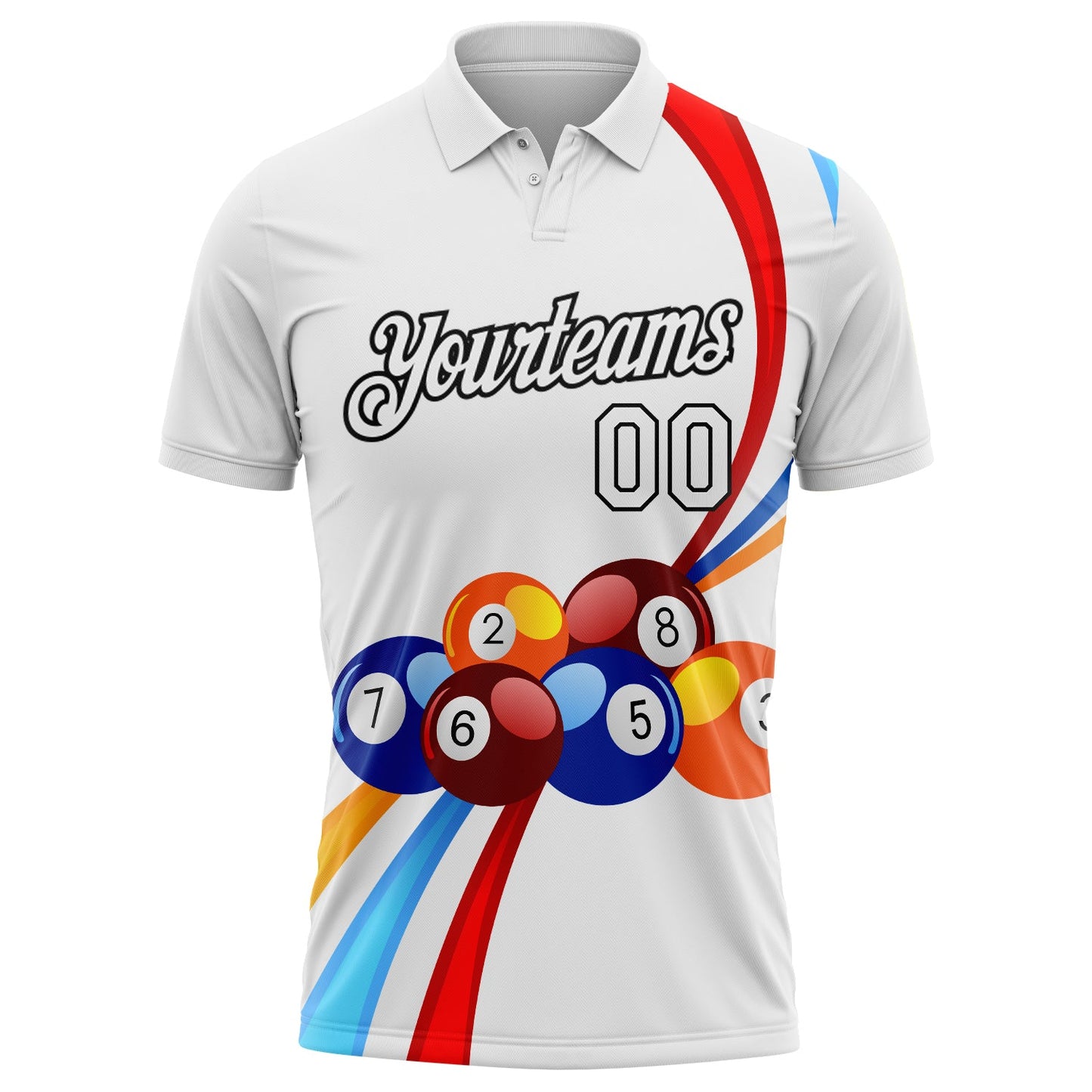Custom White Black 3D Pattern Design Billiards Performance Polo Shirt view 2
