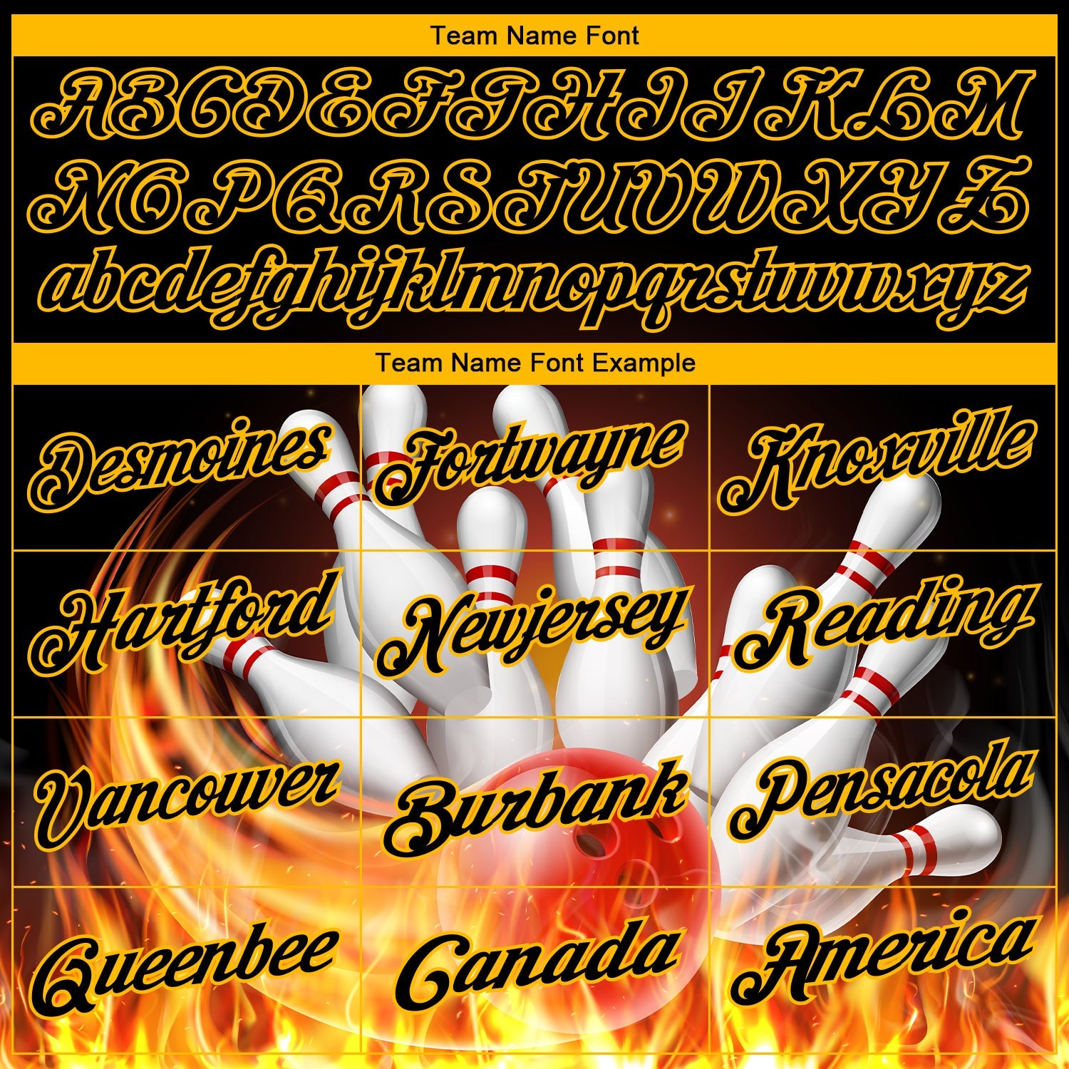 Custom Black Gold 3D Pattern Design Flame Bowling Performance Polo Shirt view 5