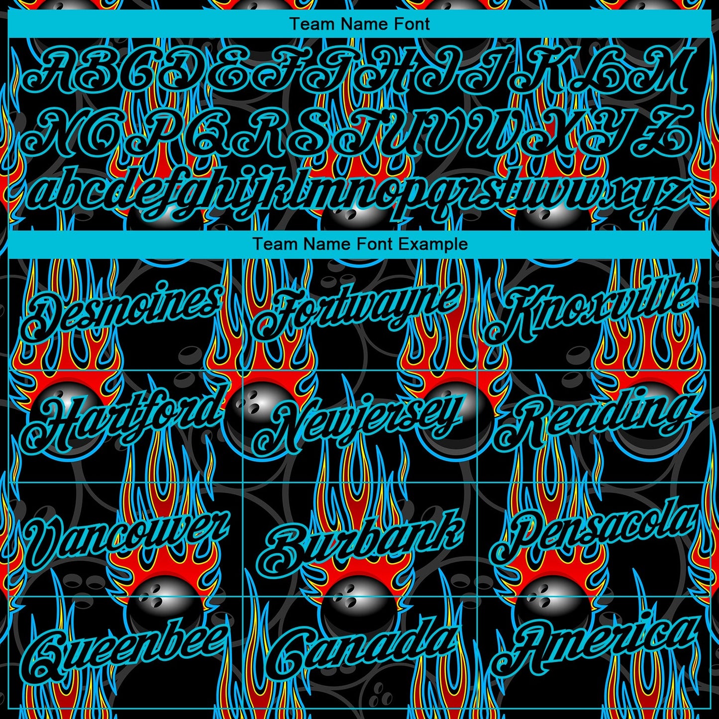 Custom Black Lakes Blue 3D Pattern Design Bowling Ball With Hotrod Flame Performance Polo Shirt view 4