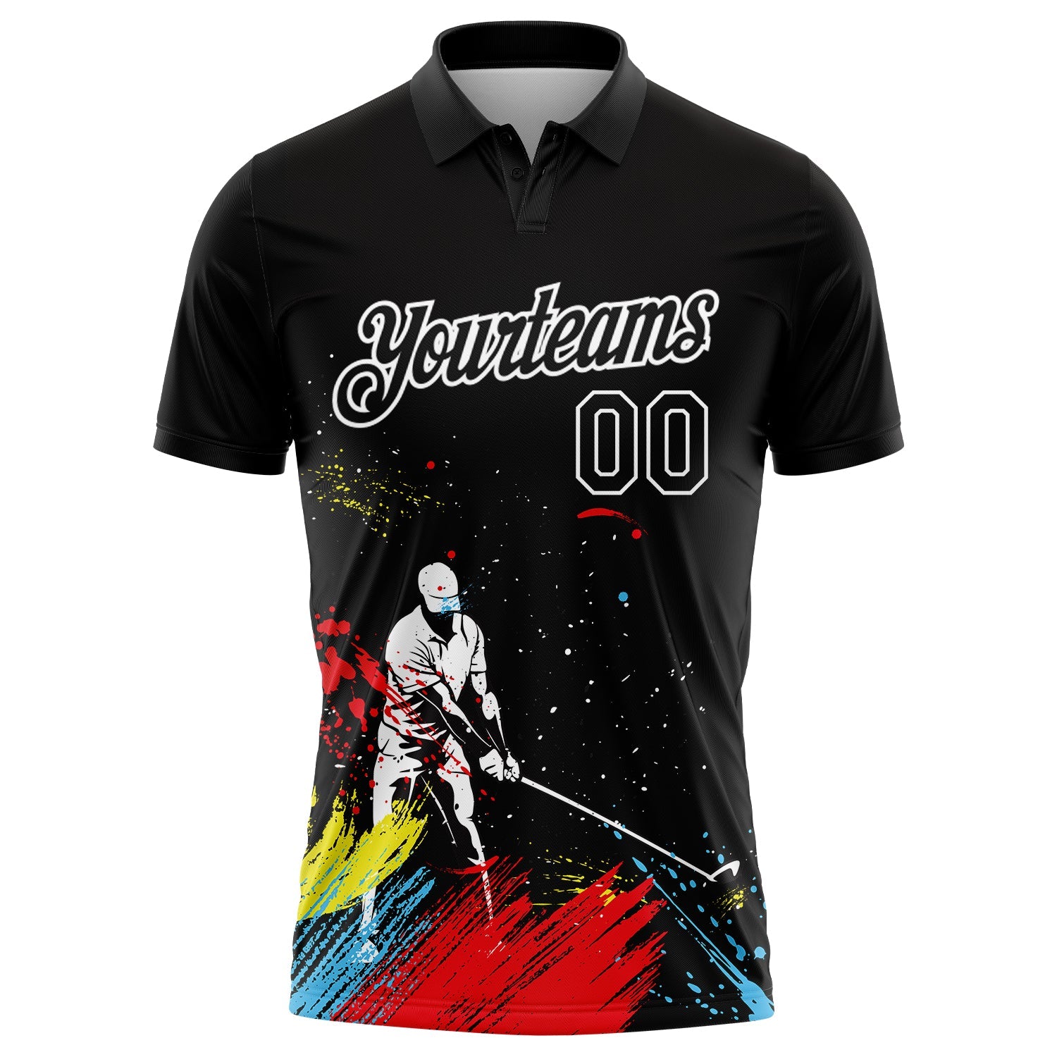 Custom Black White 3D Pattern Design Golfing Performance Golf Polo Shirt view 2