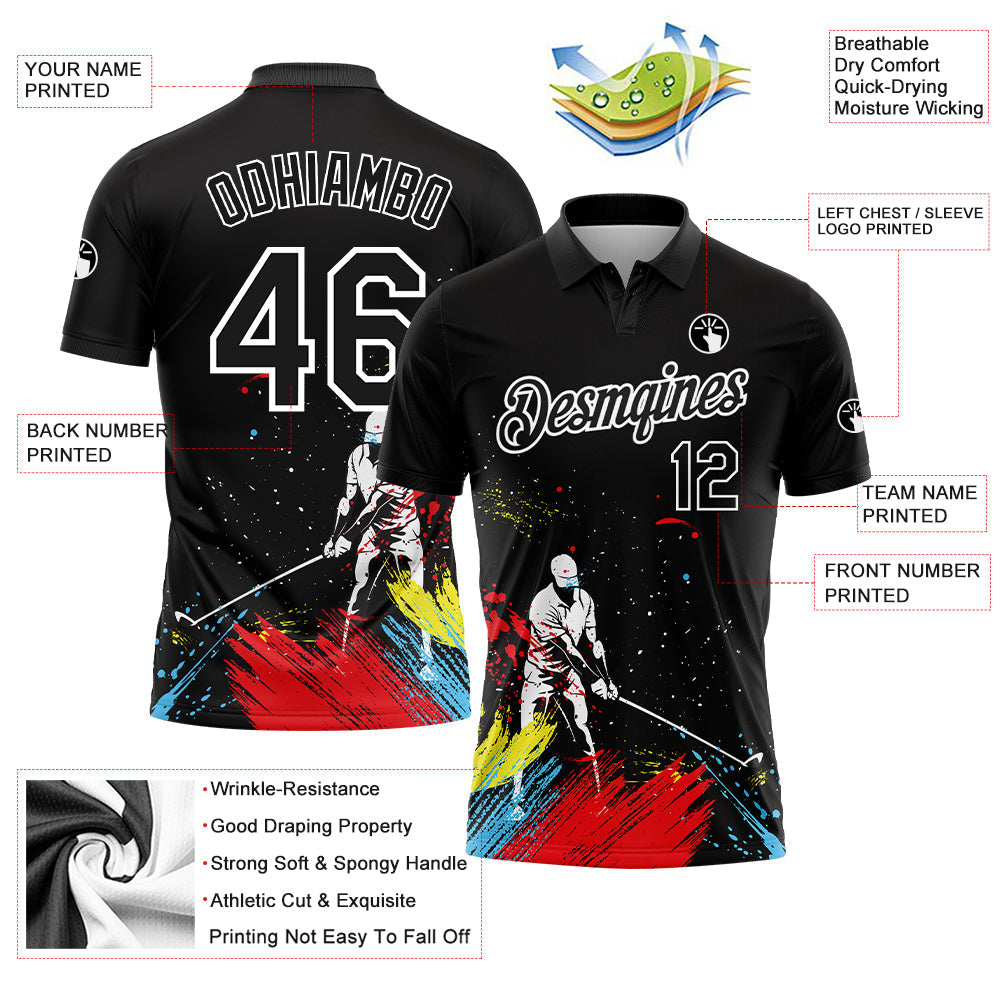 Custom Black White 3D Pattern Design Golfing Performance Golf Polo Shirt view 3