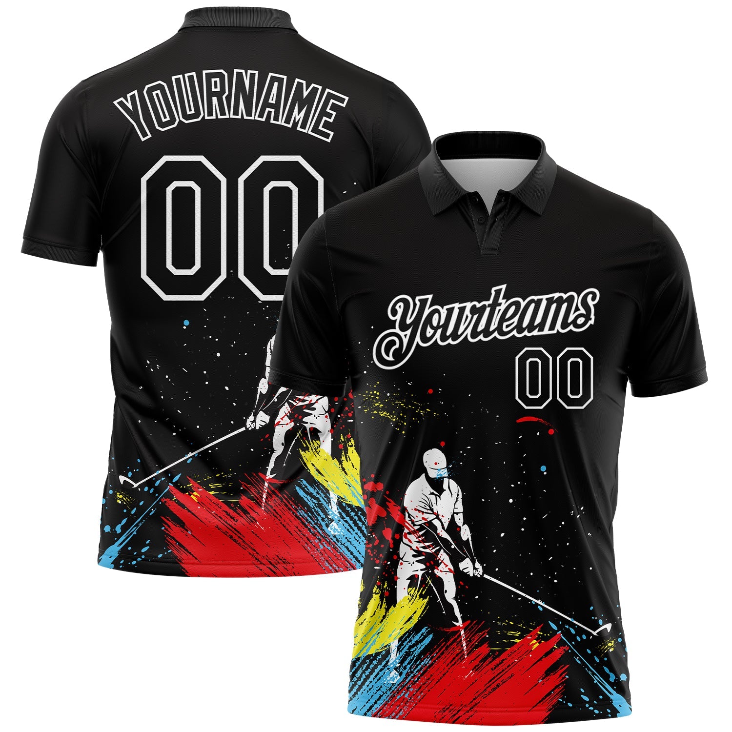 Custom Black White 3D Pattern Design Golfing Performance Golf Polo Shirt - Main View