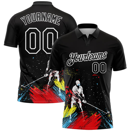 Custom Black White 3D Pattern Design Golfing Performance Golf Polo Shirt - Main View