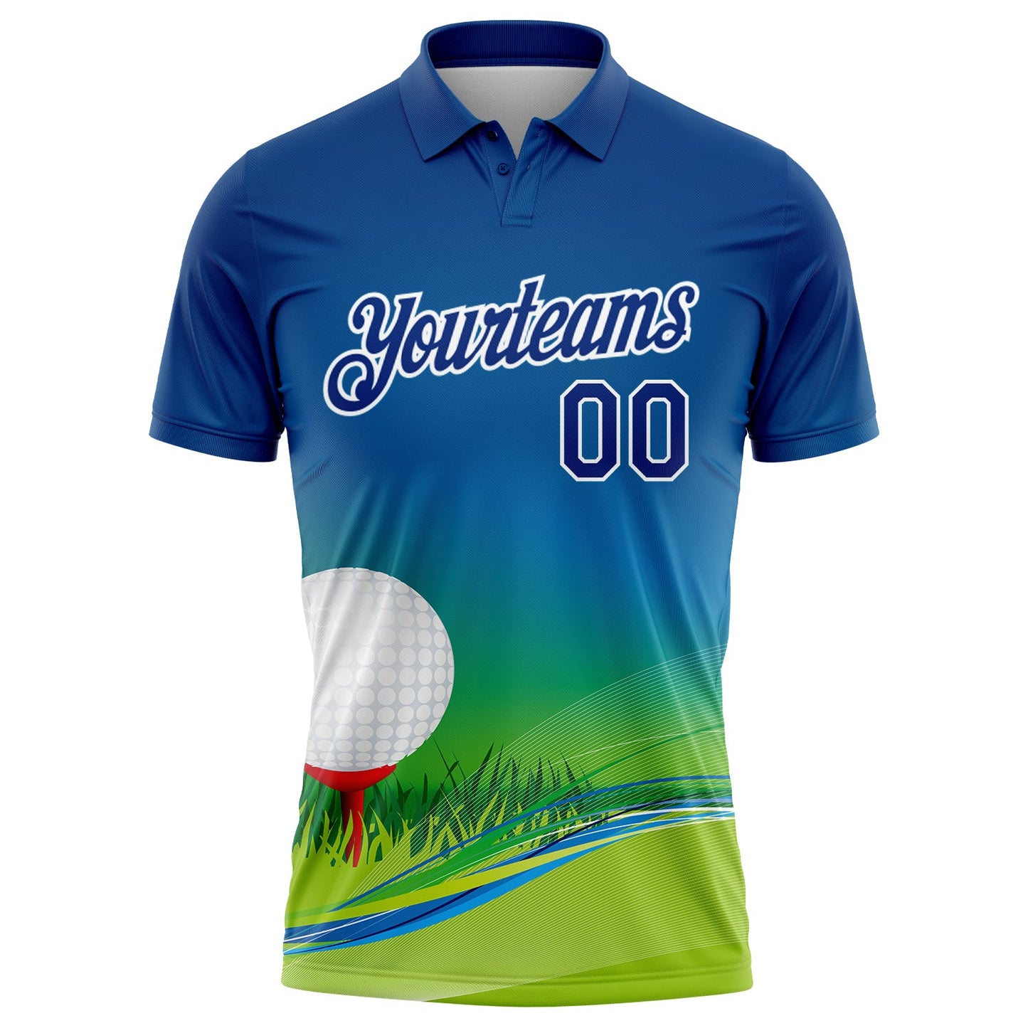 Custom Royal White 3D Pattern Design Golf Ball Performance Golf Polo Shirt view 2