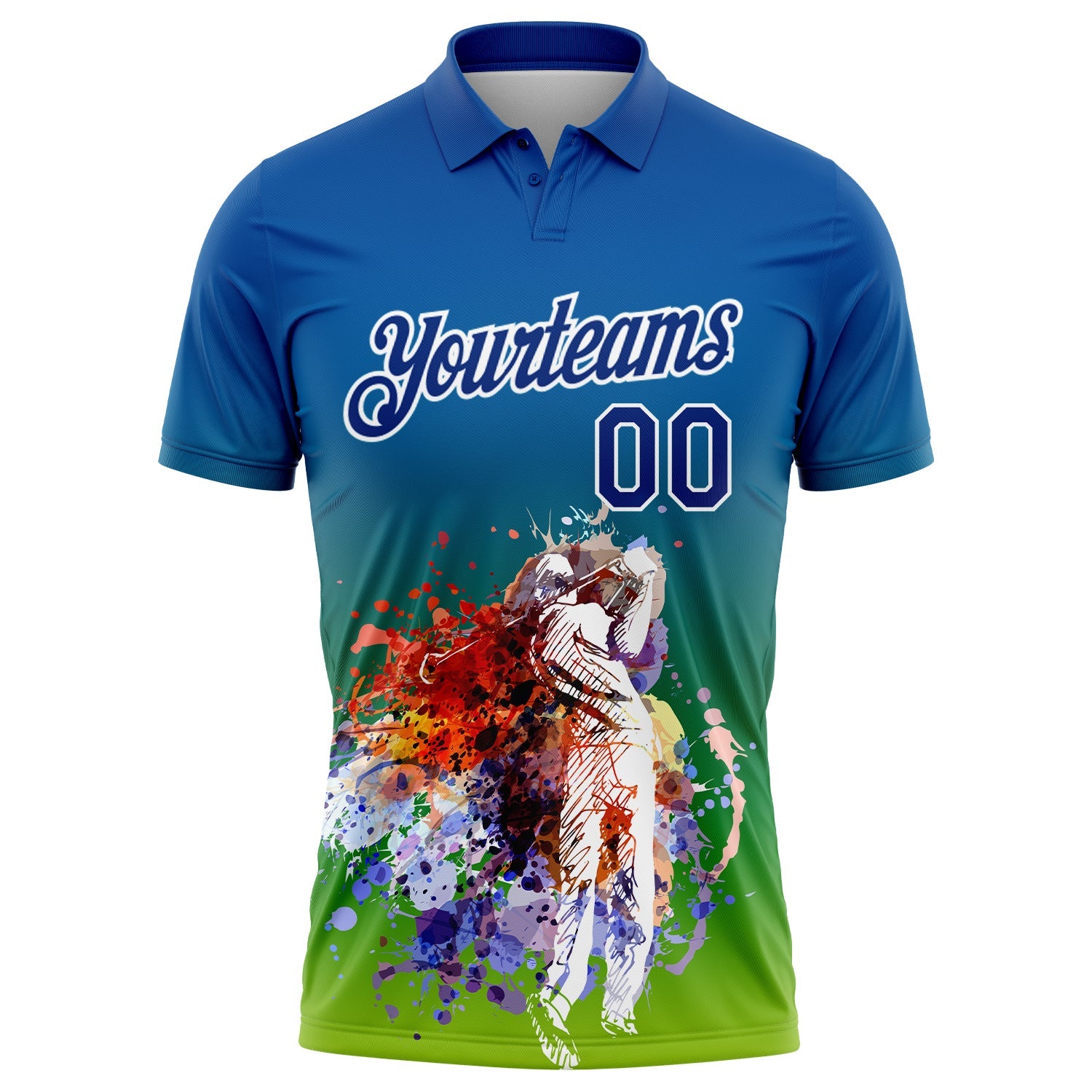 Custom Royal White 3D Pattern Design Golfing Performance Golf Polo Shirt view 2