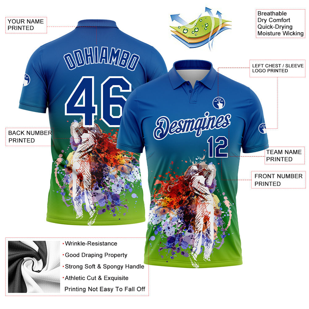 Custom Royal White 3D Pattern Design Golfing Performance Golf Polo Shirt view 3