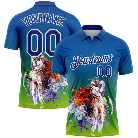 Custom Royal White 3D Pattern Design Golfing Performance Golf Polo Shirt - Main View