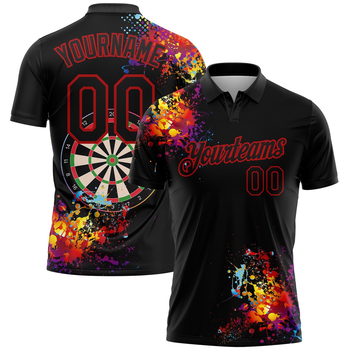 Custom Black Red 3D Pattern Design Dart Board Performance Golf Polo Shirt - Main View