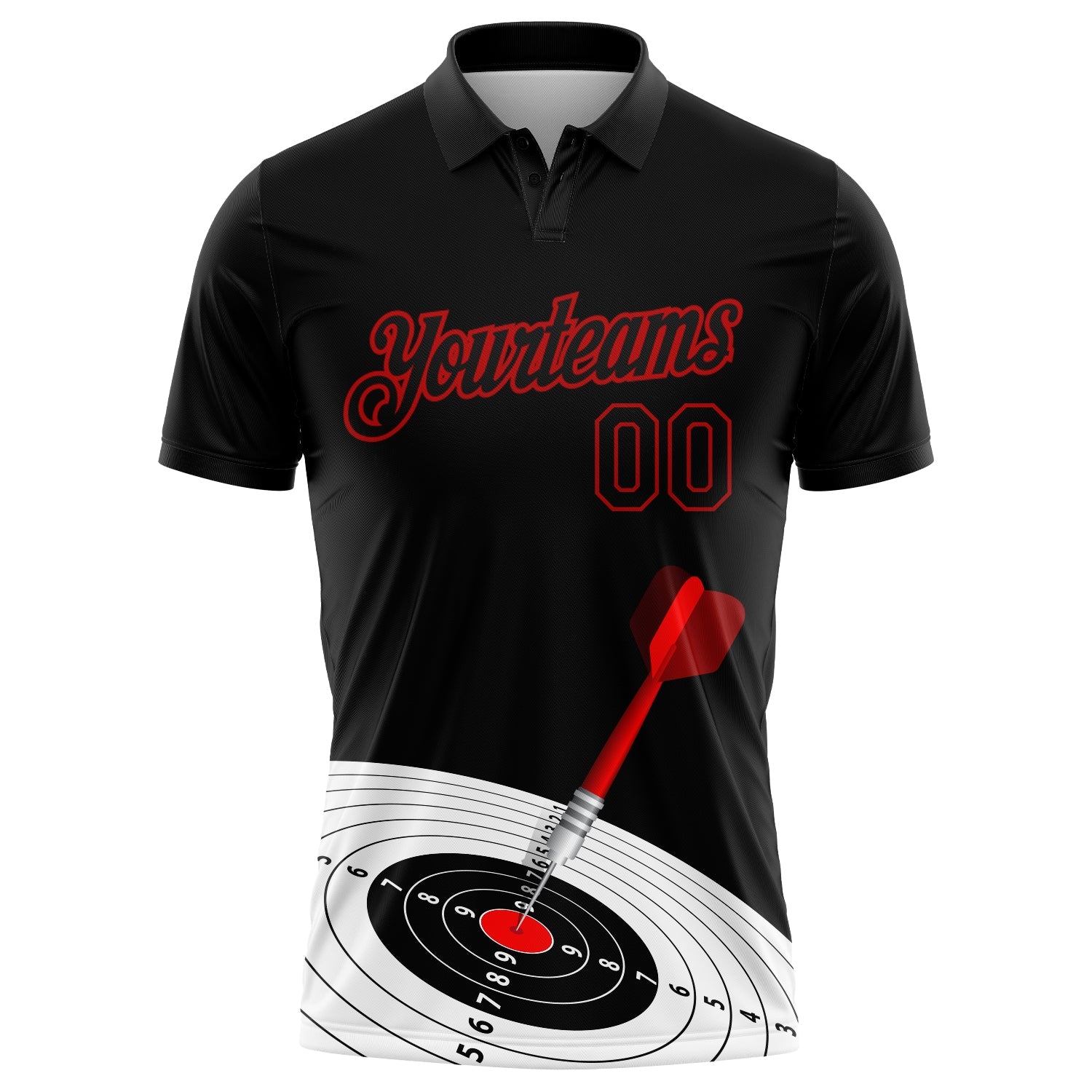 Custom Black Red 3D Pattern Design Dart Board Target Performance Golf Polo Shirt view 2