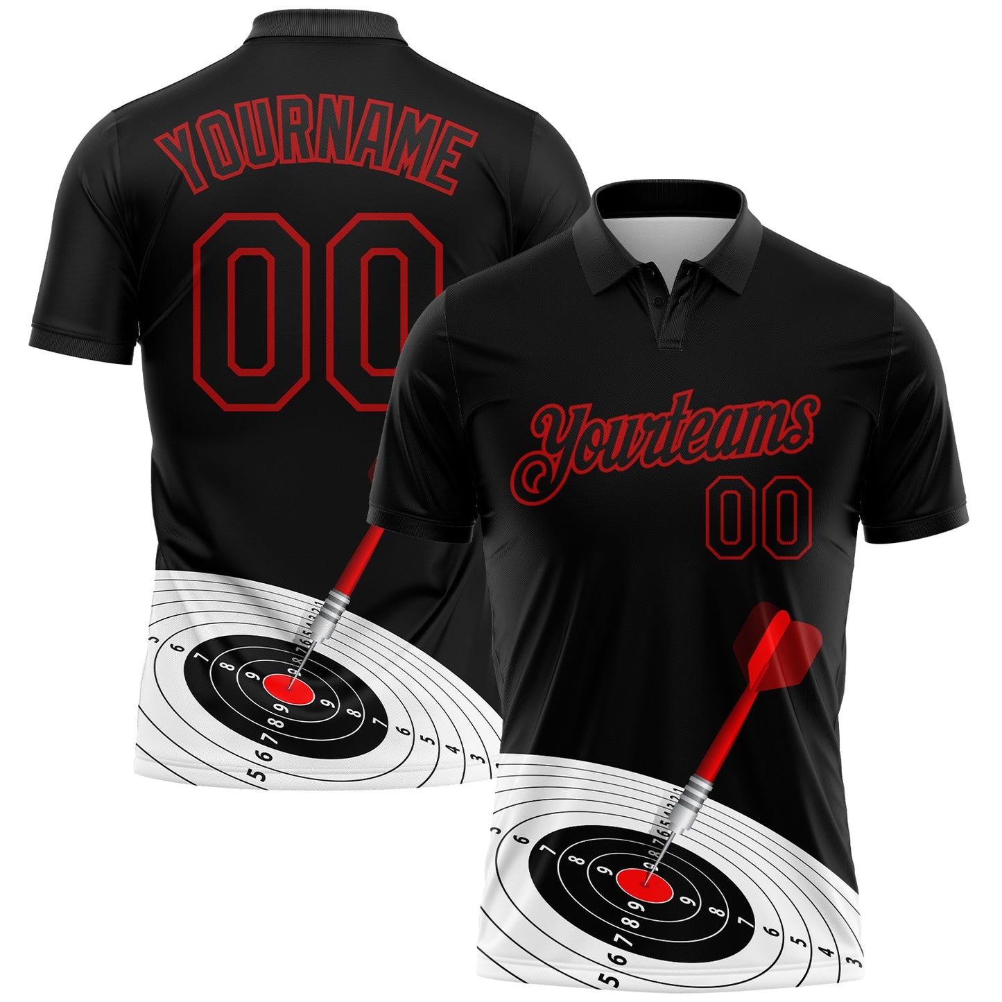 Custom Black Red 3D Pattern Design Dart Board Target Performance Golf Polo Shirt - Main View