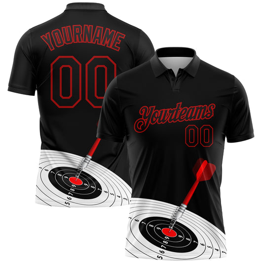 Custom Black Red 3D Pattern Design Dart Board Target Performance Golf Polo Shirt - Main View