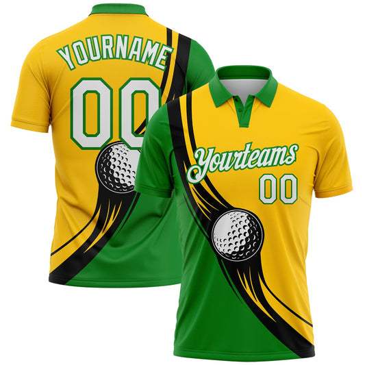 Custom Yellow White-Grass Green 3D Pattern Design Golf Ball Performance Golf Polo Shirt - Main View