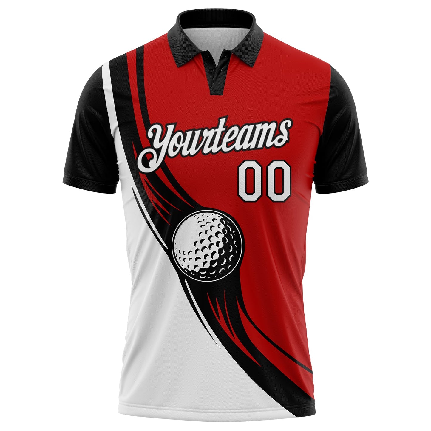 Custom Red White-Black 3D Pattern Design Golf Ball Performance Golf Polo Shirt view 2