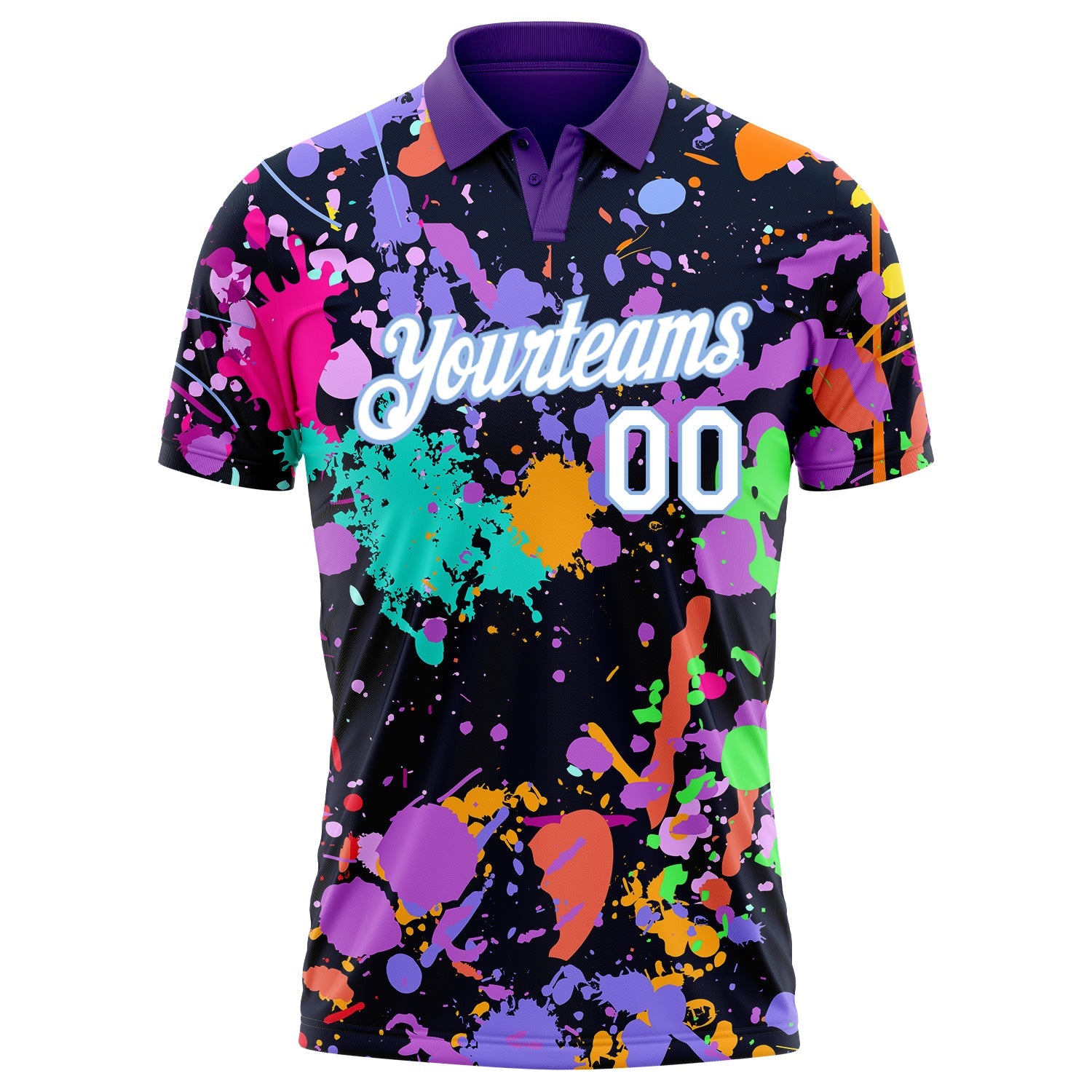Custom Graffiti Pattern White-Light Blue 3D Splashes Performance Golf Polo Shirt view 2