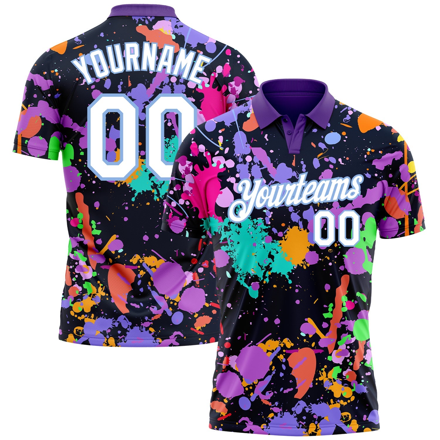 Custom Graffiti Pattern White-Light Blue 3D Splashes Performance Golf Polo Shirt - Main View