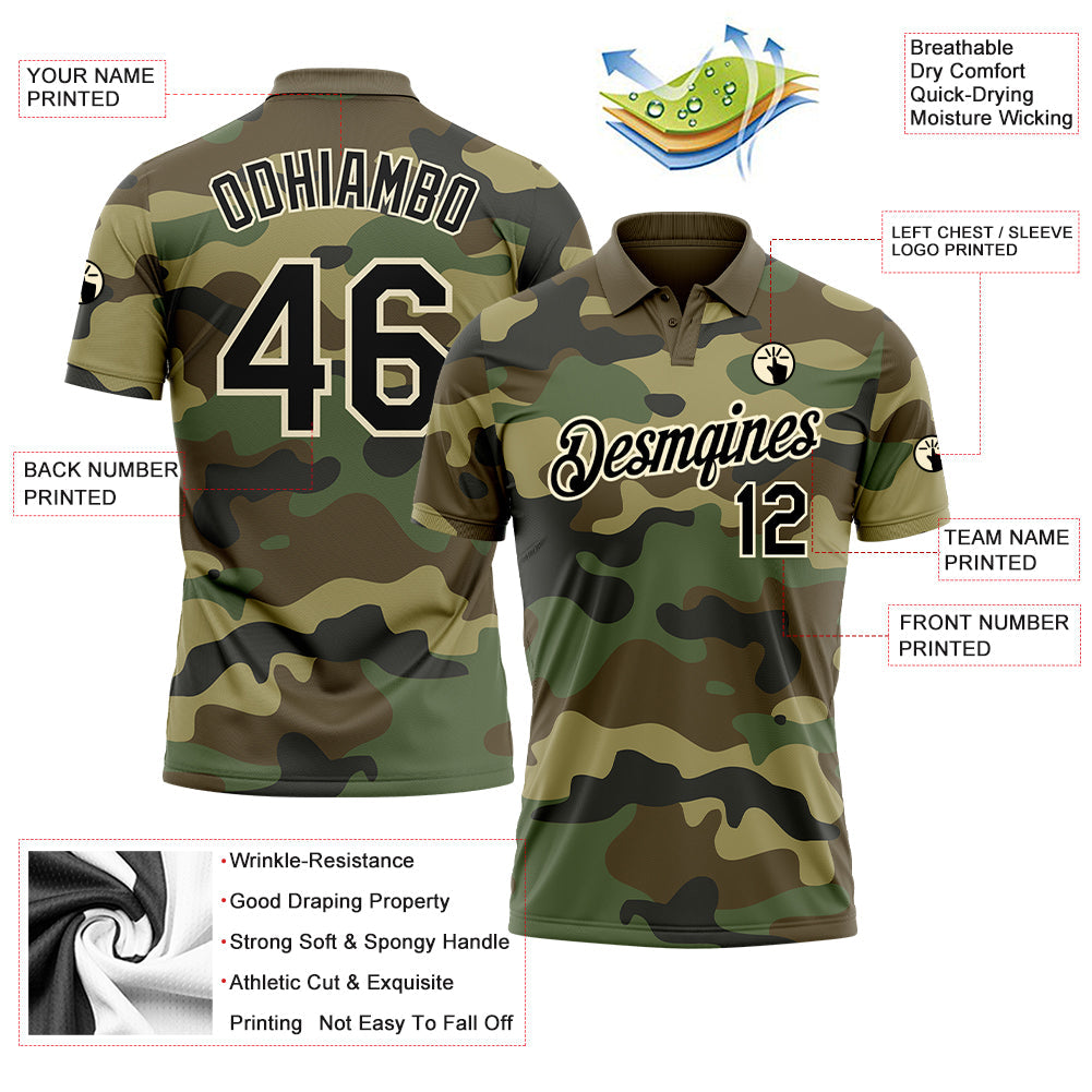 Custom Camo Black-Cream Performance Salute To Service Golf Polo Shirt view 3