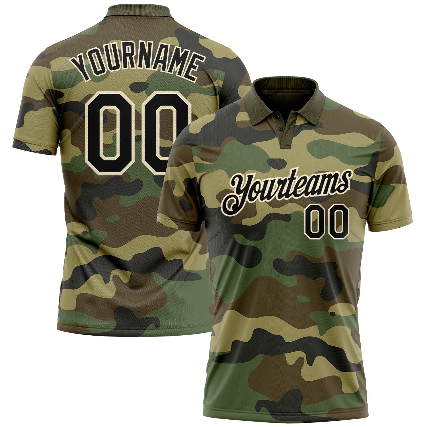 Custom Camo Black-Cream Performance Salute To Service Golf Polo Shirt - Main View