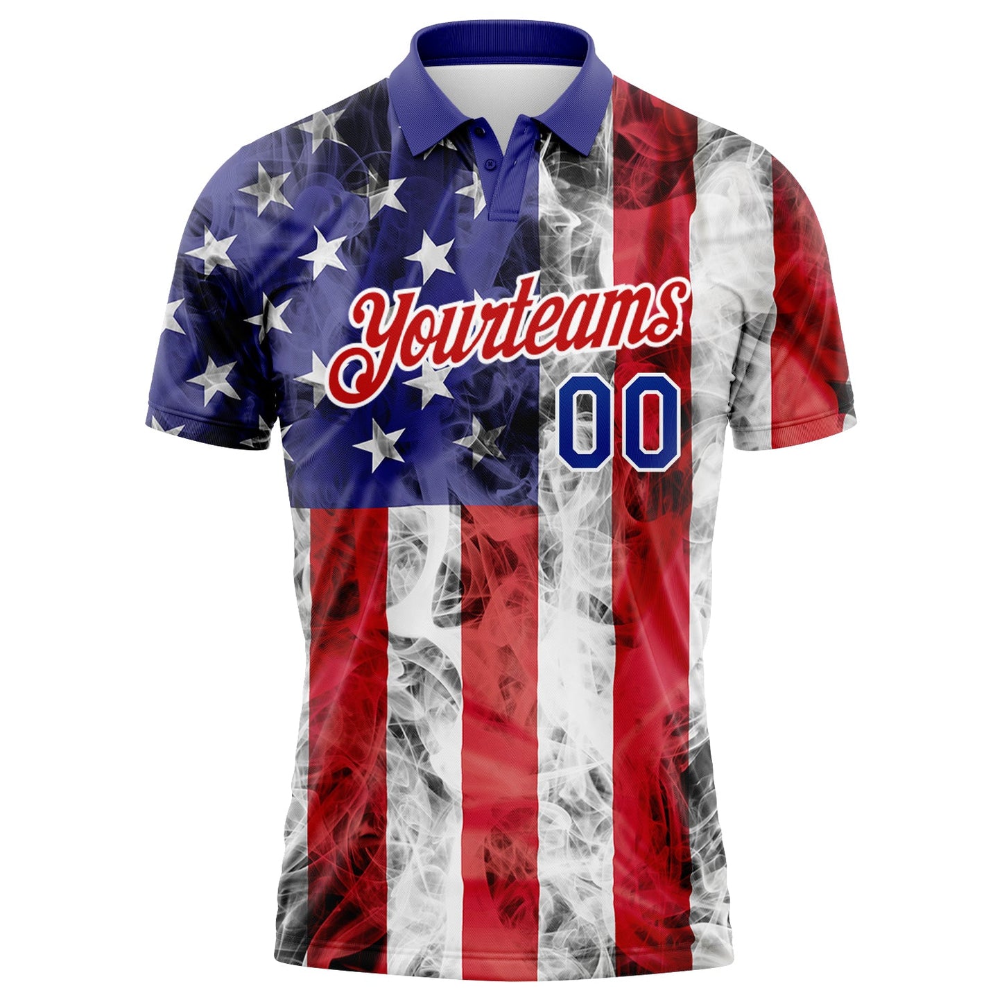 Custom White Royal-Red 3D American Flag Performance Golf Polo Shirt view 2
