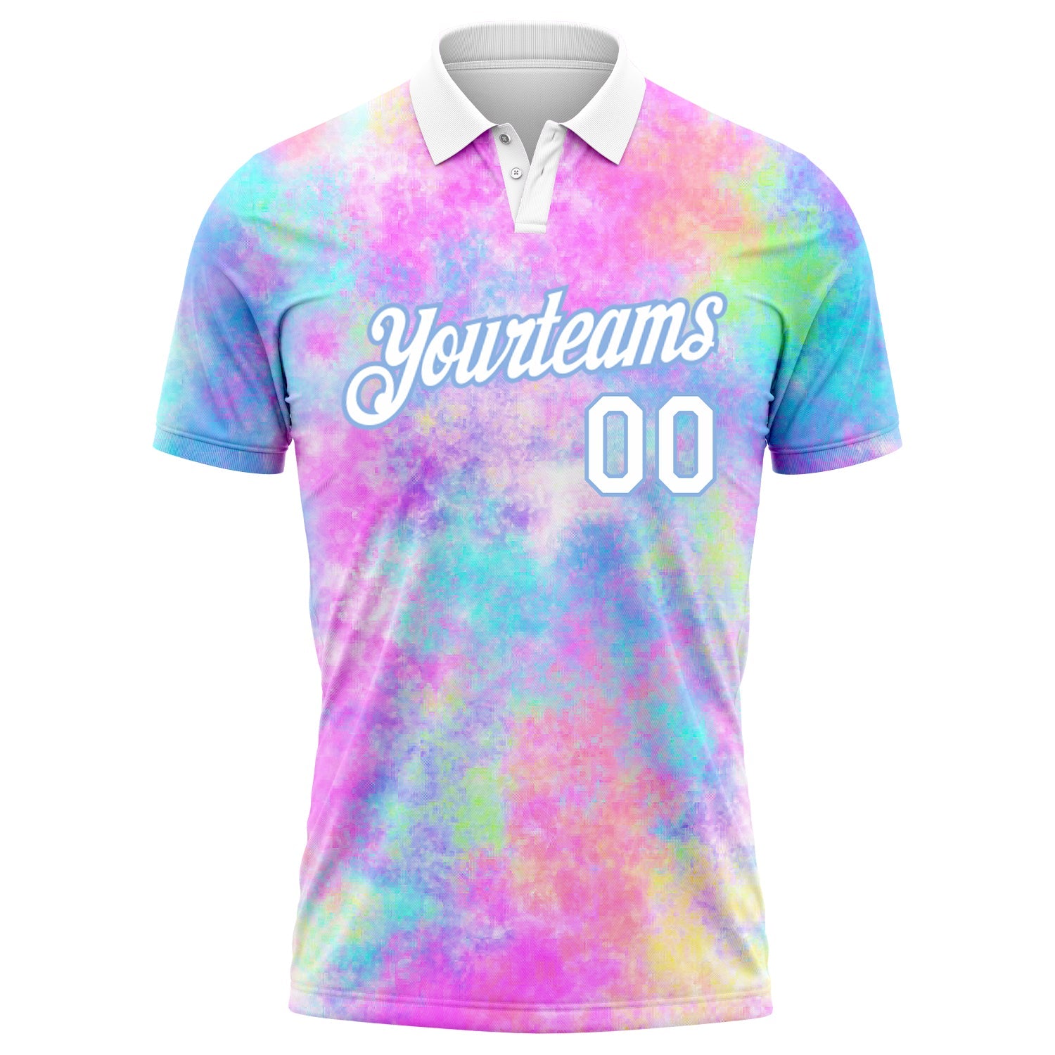Custom Tie Dye White-Light Blue 3D Watercolor Performance Golf Polo Shirt view 2