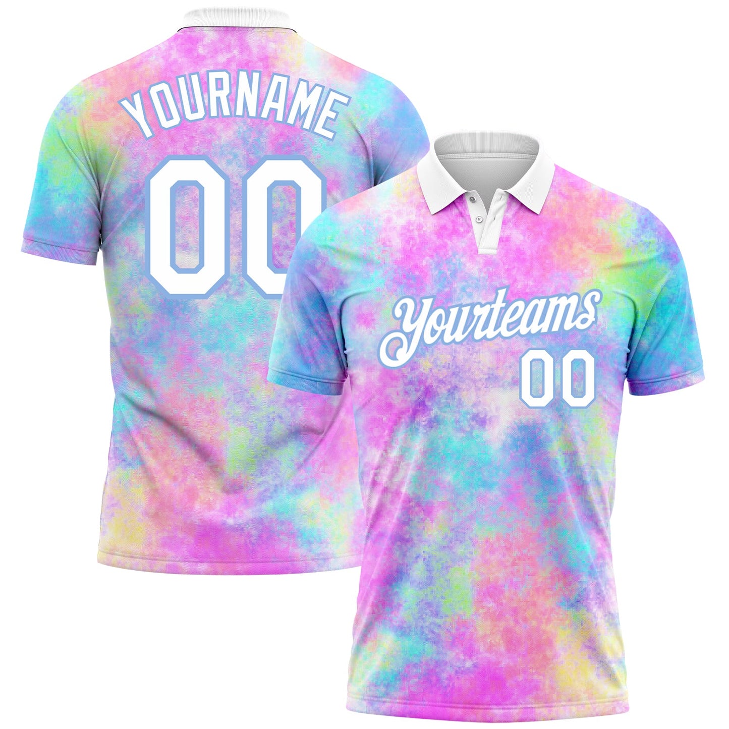 Custom Tie Dye White-Light Blue 3D Watercolor Performance Golf Polo Shirt - Main View