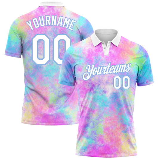 Custom Tie Dye White-Light Blue 3D Watercolor Performance Golf Polo Shirt - Main View